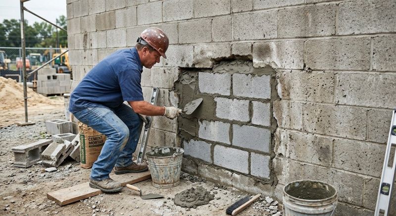 Cinder Block Wall Repair in Denton County, TX
